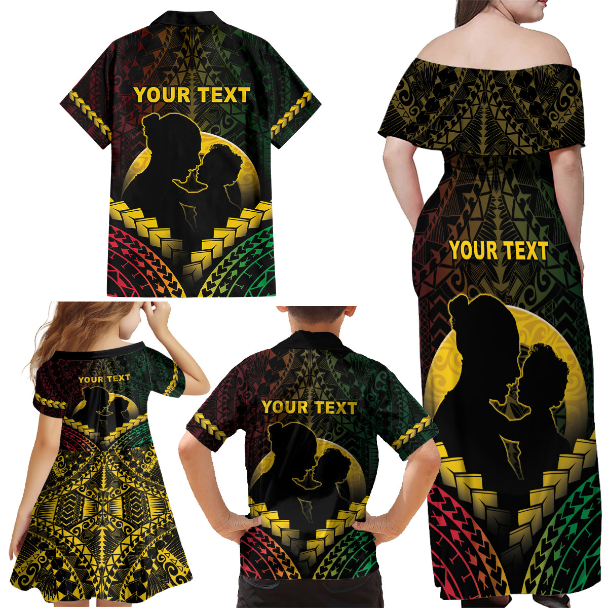 Personalised Vanuatu Happy Father's Day Family Matching Off Shoulder Maxi Dress and Hawaiian Shirt Mi Lavem Yu Papa Polynesian Tribal LT05 - Polynesian Pride