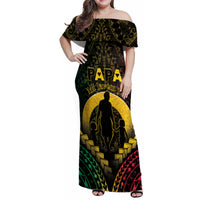 Personalised Vanuatu Happy Father's Day Family Matching Off Shoulder Maxi Dress and Hawaiian Shirt Mi Lavem Yu Papa Polynesian Tribal LT05 Mom's Dress Reggae - Polynesian Pride