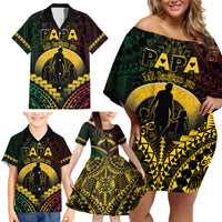 Personalised Vanuatu Happy Father's Day Family Matching Off Shoulder Short Dress and Hawaiian Shirt Mi Lavem Yu Papa Polynesian Tribal LT05 - Polynesian Pride