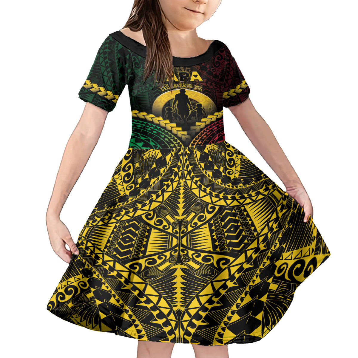Personalised Vanuatu Happy Father's Day Family Matching Puletasi and Hawaiian Shirt Mi Lavem Yu Papa Polynesian Tribal LT05 Daughter's Dress Reggae - Polynesian Pride