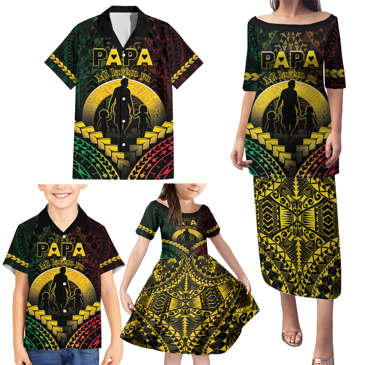 Personalised Vanuatu Happy Father's Day Family Matching Puletasi and Hawaiian Shirt Mi Lavem Yu Papa Polynesian Tribal LT05 - Polynesian Pride