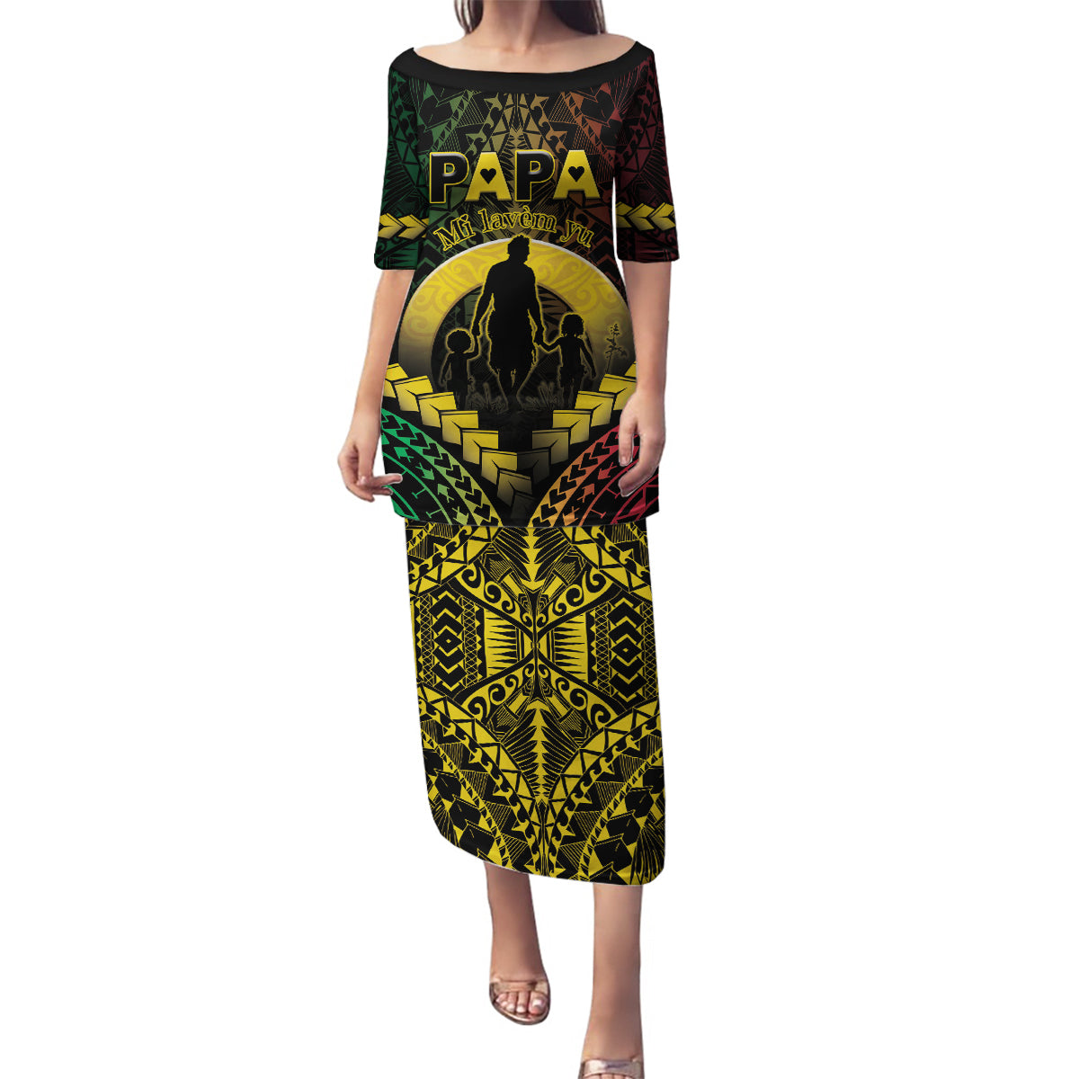 Personalised Vanuatu Happy Father's Day Family Matching Puletasi and Hawaiian Shirt Mi Lavem Yu Papa Polynesian Tribal LT05 Mom's Dress Reggae - Polynesian Pride