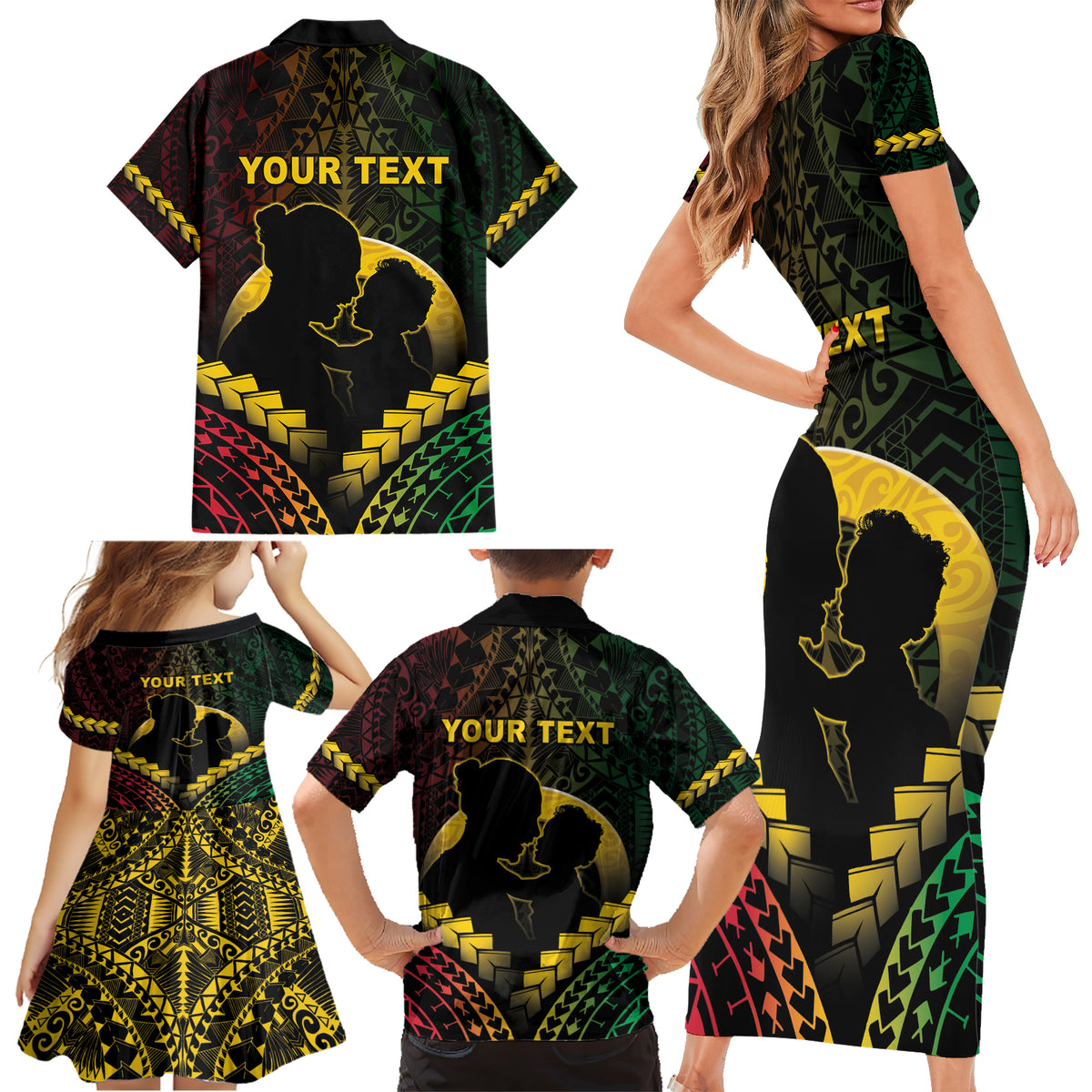 Personalised Vanuatu Happy Father's Day Family Matching Short Sleeve Bodycon Dress and Hawaiian Shirt Mi Lavem Yu Papa Polynesian Tribal LT05 - Polynesian Pride