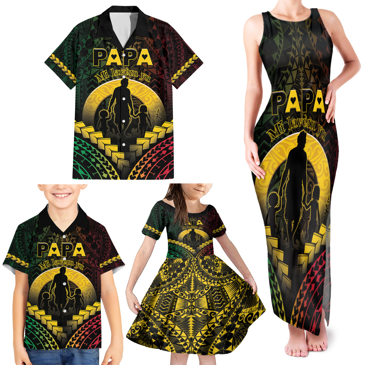 Personalised Vanuatu Happy Father's Day Family Matching Tank Maxi Dress and Hawaiian Shirt Mi Lavem Yu Papa Polynesian Tribal LT05 - Polynesian Pride