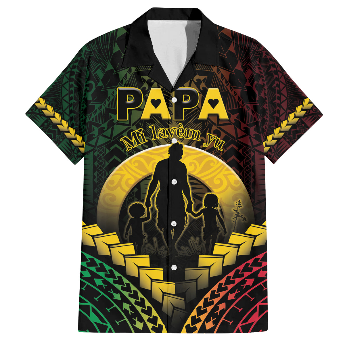 Personalised Vanuatu Happy Father's Day Family Matching Tank Maxi Dress and Hawaiian Shirt Mi Lavem Yu Papa Polynesian Tribal LT05 Dad's Shirt - Short Sleeve Reggae - Polynesian Pride