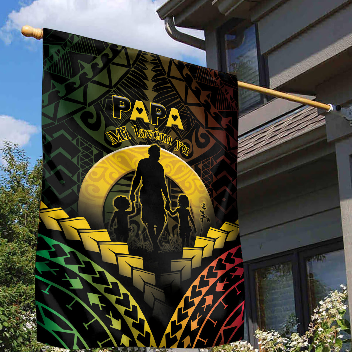 Vanuatu Happy Father's Day Garden Flag Mi Lavem Yu Papa Polynesian Tribal