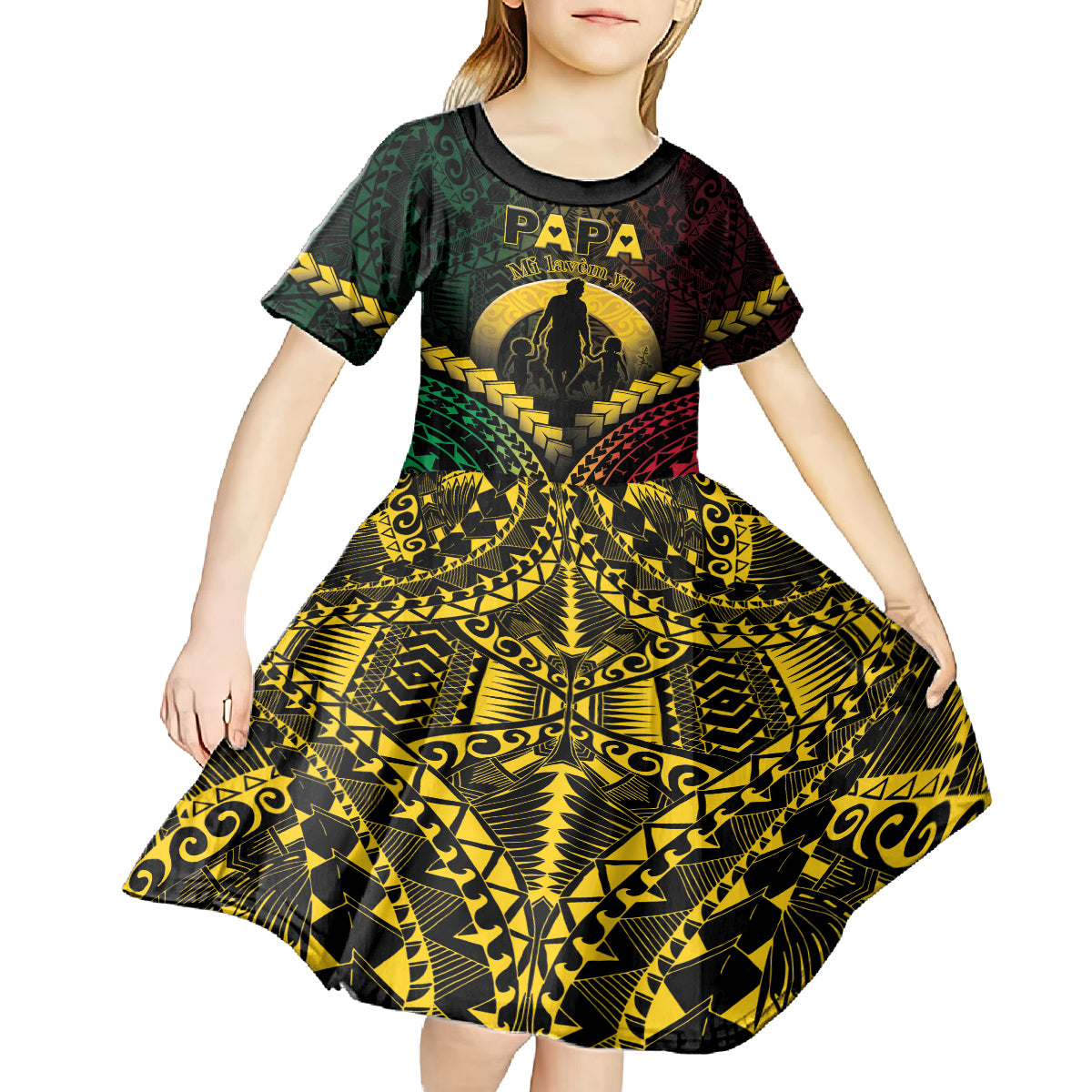 Personalised Vanuatu Happy Father's Day Kid Short Sleeve Dress Mi Lavem Yu Papa Polynesian Tribal LT05 - Polynesian Pride