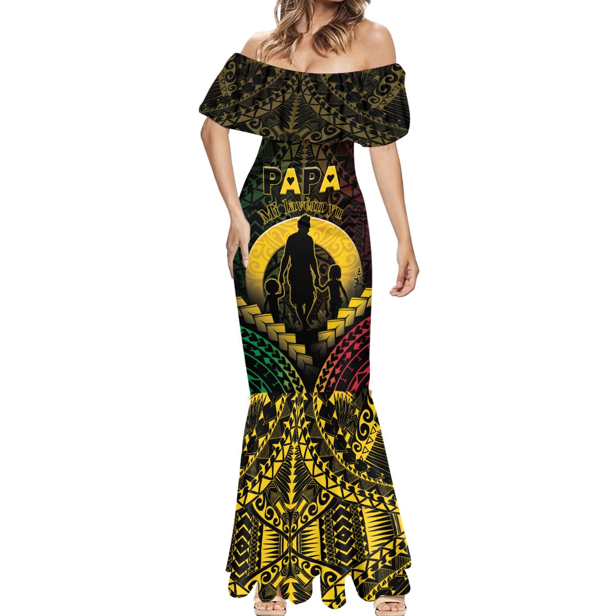 Personalised Vanuatu Happy Father's Day Mermaid Dress Mi Lavem Yu Papa Polynesian Tribal LT05 - Polynesian Pride