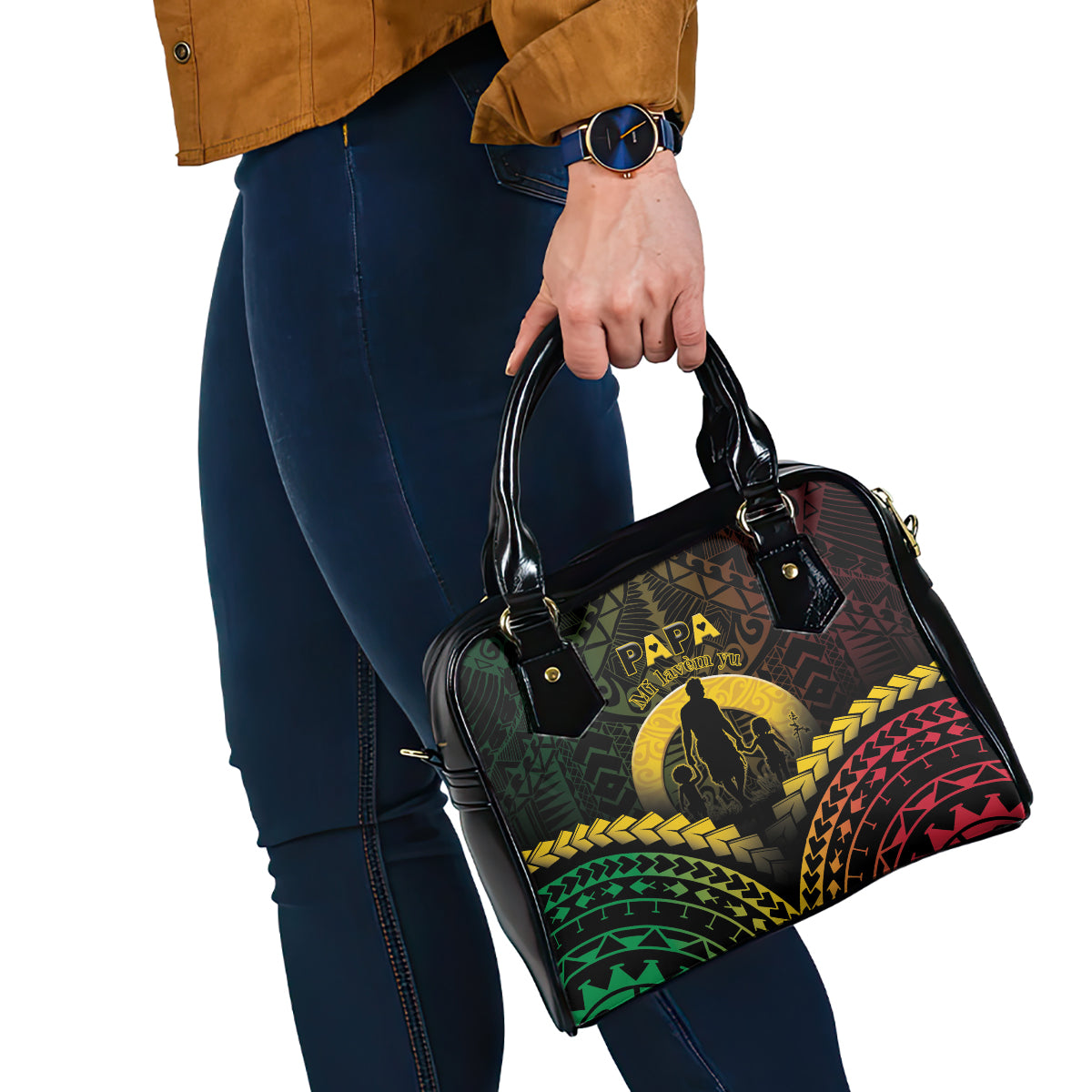 Vanuatu Happy Father's Day Shoulder Handbag Mi Lavem Yu Papa Polynesian Tribal