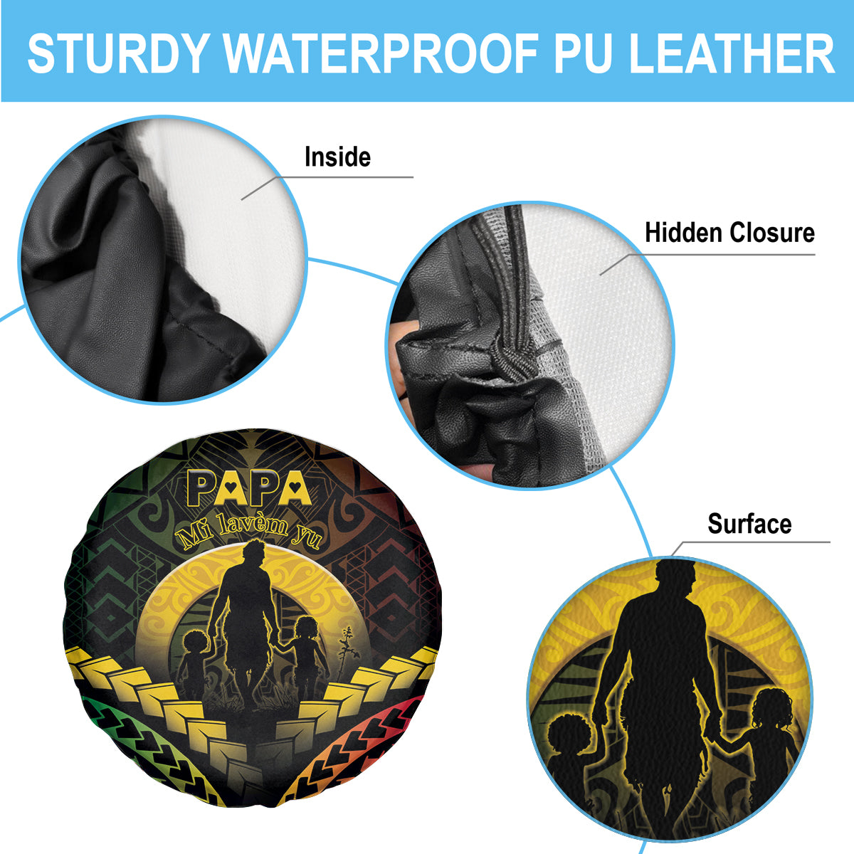Vanuatu Happy Father's Day Spare Tire Cover Mi Lavem Yu Papa Polynesian Tribal