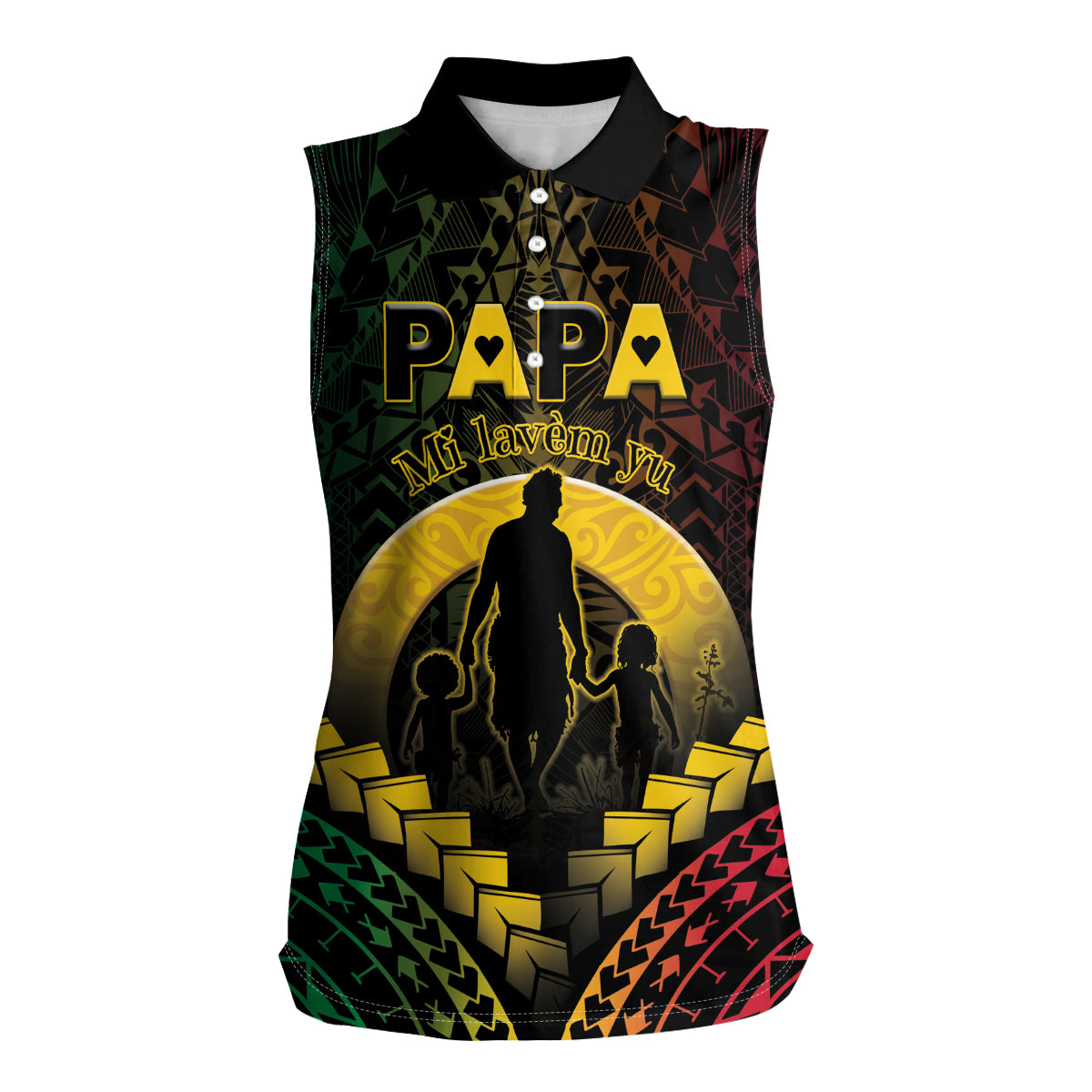 Personalised Vanuatu Happy Father's Day Women Sleeveless Polo Shirt Mi Lavem Yu Papa Polynesian Tribal LT05 Female Reggae - Polynesian Pride