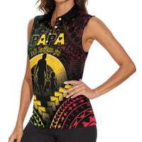 Personalised Vanuatu Happy Father's Day Women Sleeveless Polo Shirt Mi Lavem Yu Papa Polynesian Tribal LT05 - Polynesian Pride