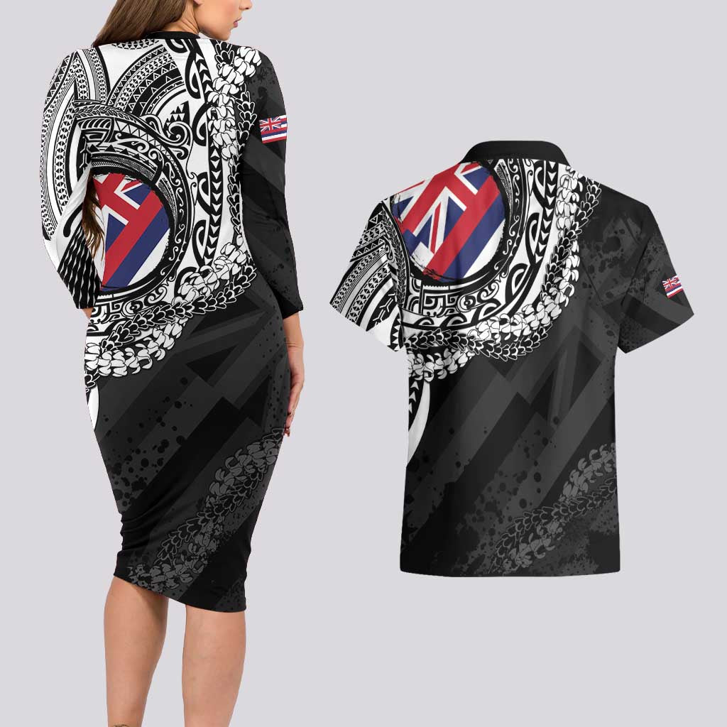 Hawaii Flag Day Couples Matching Long Sleeve Bodycon Dress and Hawaiian Shirt Hawaiian Maile Lei LT05 - Polynesian Pride