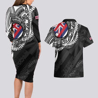 Hawaii Flag Day Couples Matching Long Sleeve Bodycon Dress and Hawaiian Shirt Hawaiian Maile Lei LT05 - Polynesian Pride