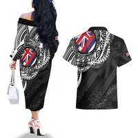 Hawaii Flag Day Couples Matching Off The Shoulder Long Sleeve Dress and Hawaiian Shirt Hawaiian Maile Lei LT05 - Polynesian Pride