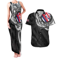 Hawaii Flag Day Couples Matching Tank Maxi Dress and Hawaiian Shirt Hawaiian Maile Lei LT05 Black - Polynesian Pride