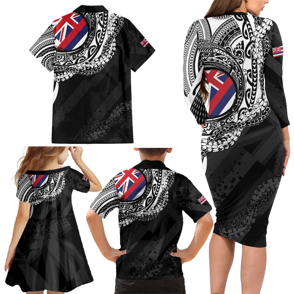 Hawaii Flag Day Family Matching Long Sleeve Bodycon Dress and Hawaiian Shirt Hawaiian Maile Lei LT05 - Polynesian Pride