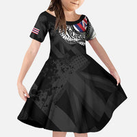 Hawaii Flag Day Family Matching Mermaid Dress and Hawaiian Shirt Hawaiian Maile Lei LT05 Daughter's Dress Black - Polynesian Pride
