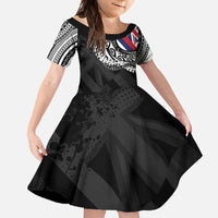 Hawaii Flag Day Family Matching Off Shoulder Maxi Dress and Hawaiian Shirt Hawaiian Maile Lei LT05 Daughter's Dress Black - Polynesian Pride