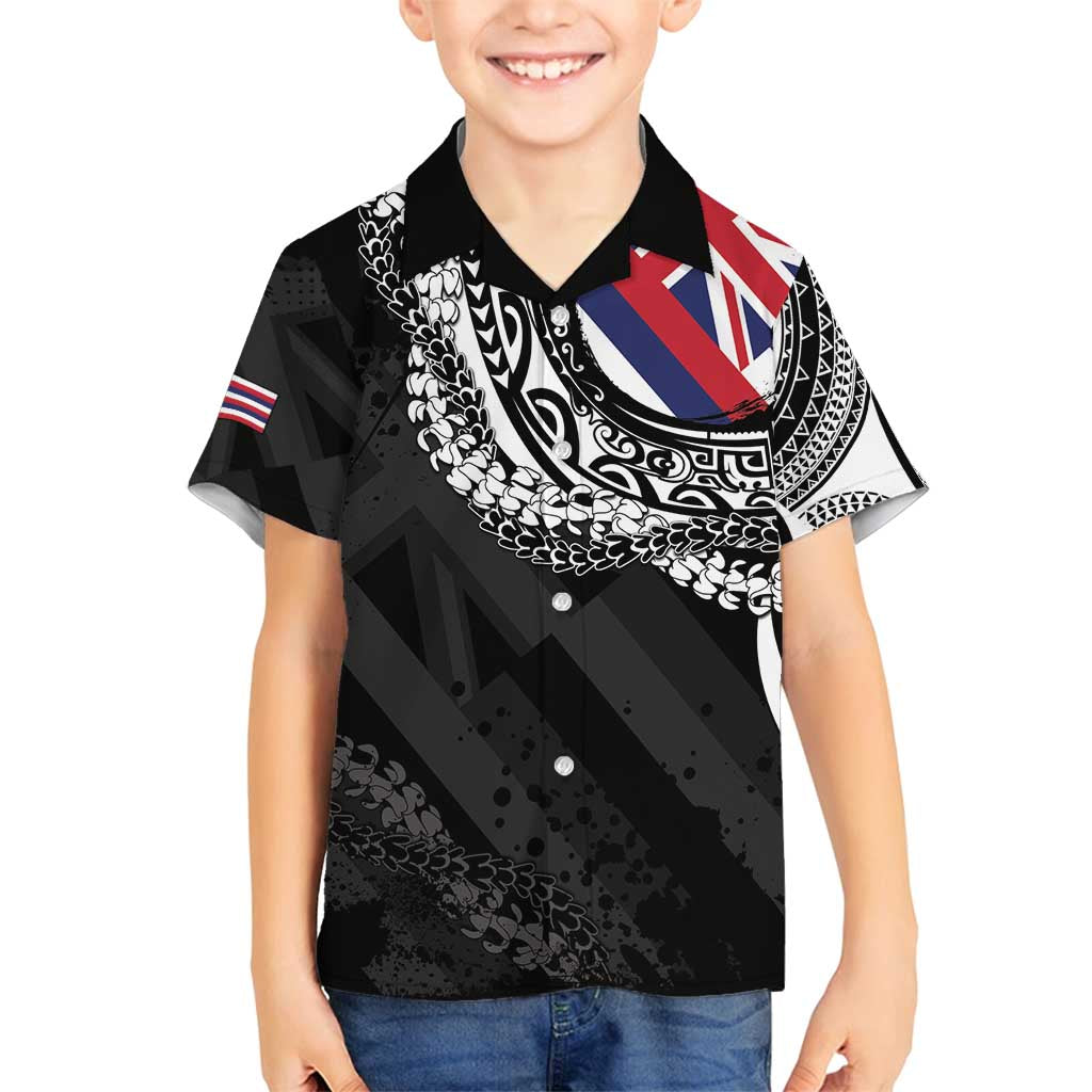 Hawaii Flag Day Family Matching Off Shoulder Short Dress and Hawaiian Shirt Hawaiian Maile Lei LT05 Son's Shirt Black - Polynesian Pride