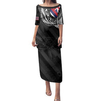 Hawaii Flag Day Family Matching Puletasi and Hawaiian Shirt Hawaiian Maile Lei LT05 Mom's Dress Black - Polynesian Pride