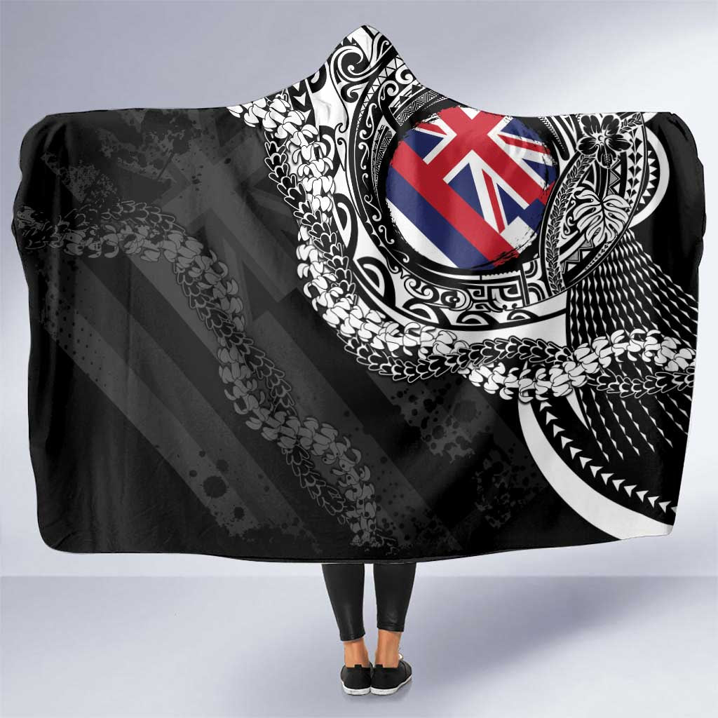 Hawaii Flag Day Hooded Blanket Hawaiian Maile Lei LT05 One Size Black - Polynesian Pride