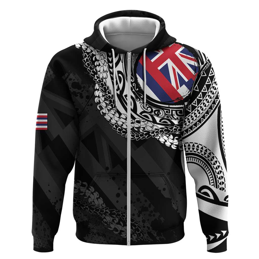 Hawaii Flag Day Hoodie Hawaiian Maile Lei LT05 Zip Hoodie Black - Polynesian Pride