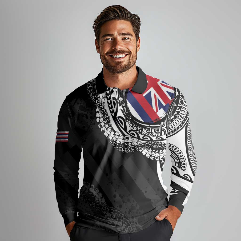 Hawaii Flag Day Long Sleeve Polo Shirt Hawaiian Maile Lei