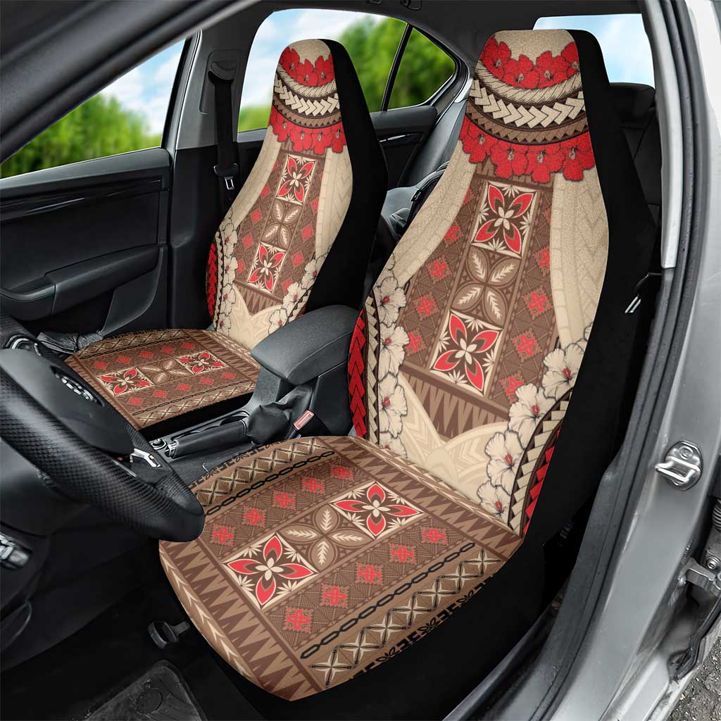 Samoa Language Week Car Seat Cover Samoan Motif With Red Hibiscus