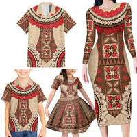 Samoa Language Week Family Matching Long Sleeve Bodycon Dress and Hawaiian Shirt Samoan Motif With Red Hibiscus LT05 - Polynesian Pride