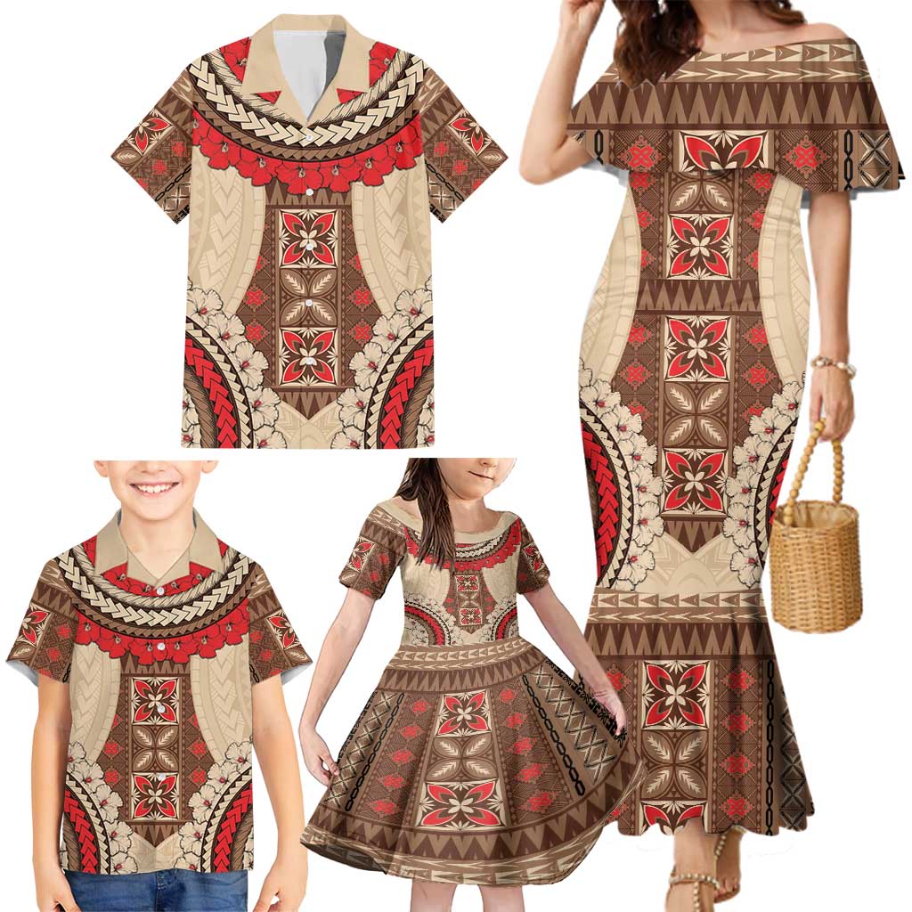 Samoa Language Week Family Matching Mermaid Dress and Hawaiian Shirt Samoan Motif With Red Hibiscus LT05 - Polynesian Pride