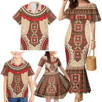 Samoa Language Week Family Matching Mermaid Dress and Hawaiian Shirt Samoan Motif With Red Hibiscus LT05 - Polynesian Pride