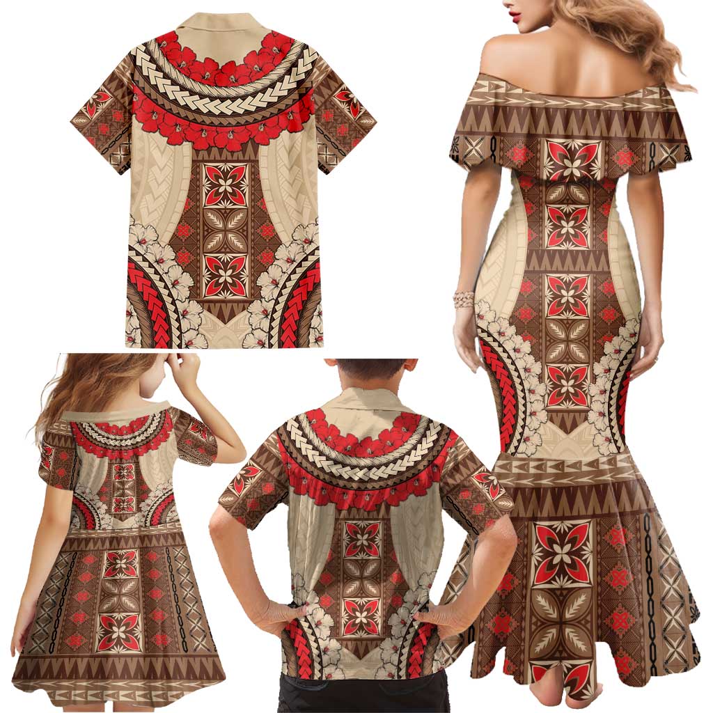 Samoa Language Week Family Matching Mermaid Dress and Hawaiian Shirt Samoan Motif With Red Hibiscus LT05 - Polynesian Pride