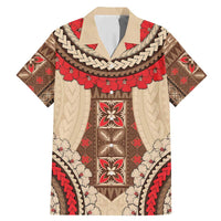Samoa Language Week Family Matching Mermaid Dress and Hawaiian Shirt Samoan Motif With Red Hibiscus LT05 Dad's Shirt - Short Sleeve Beige - Polynesian Pride