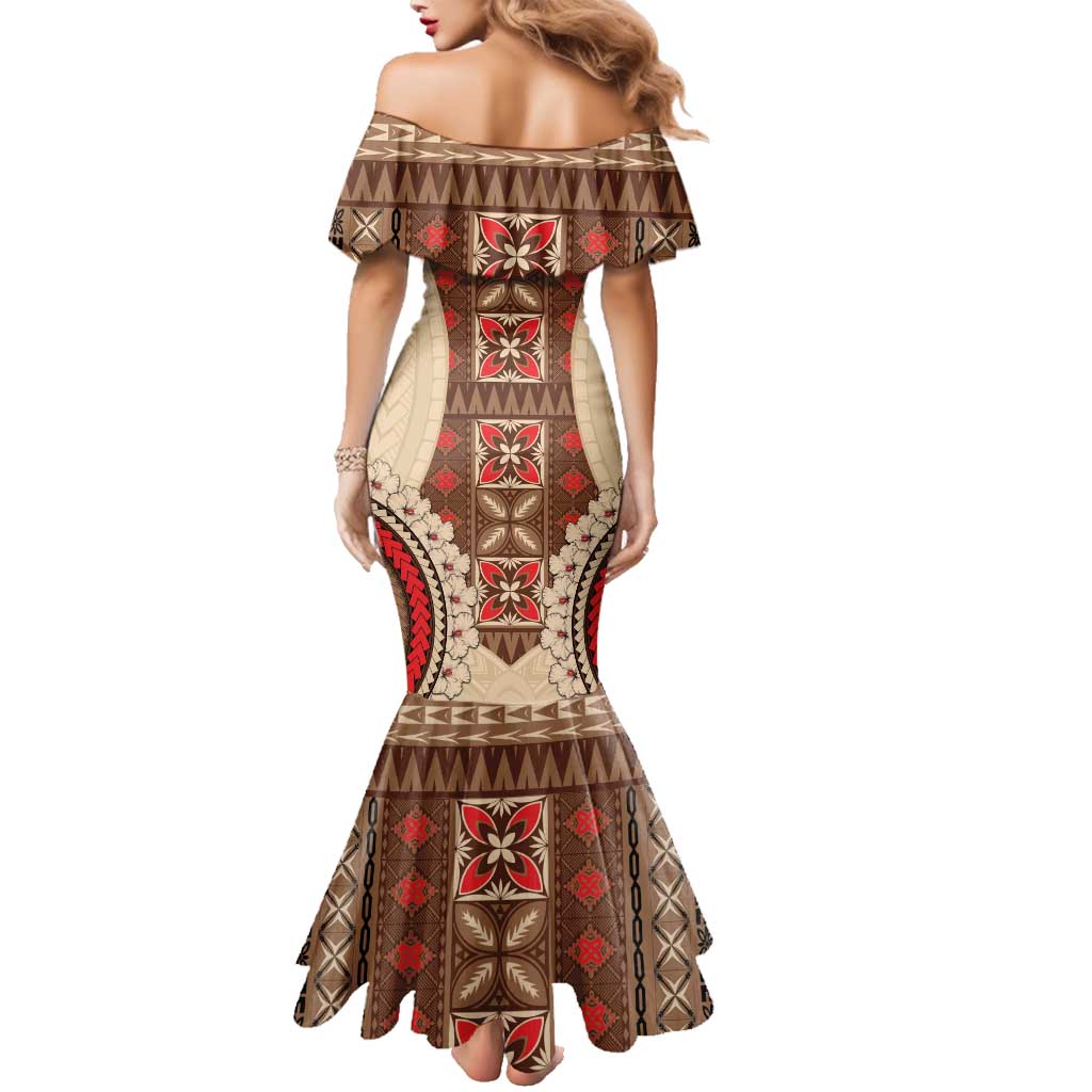Samoa Language Week Family Matching Mermaid Dress and Hawaiian Shirt Samoan Motif With Red Hibiscus LT05 - Polynesian Pride