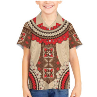 Samoa Language Week Family Matching Mermaid Dress and Hawaiian Shirt Samoan Motif With Red Hibiscus LT05 Son's Shirt Beige - Polynesian Pride