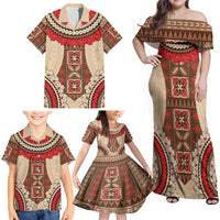 Samoa Language Week Family Matching Off Shoulder Maxi Dress and Hawaiian Shirt Samoan Motif With Red Hibiscus LT05 - Polynesian Pride