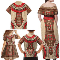 Samoa Language Week Family Matching Off Shoulder Maxi Dress and Hawaiian Shirt Samoan Motif With Red Hibiscus LT05 - Polynesian Pride