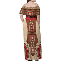 Samoa Language Week Family Matching Off Shoulder Maxi Dress and Hawaiian Shirt Samoan Motif With Red Hibiscus LT05 - Polynesian Pride