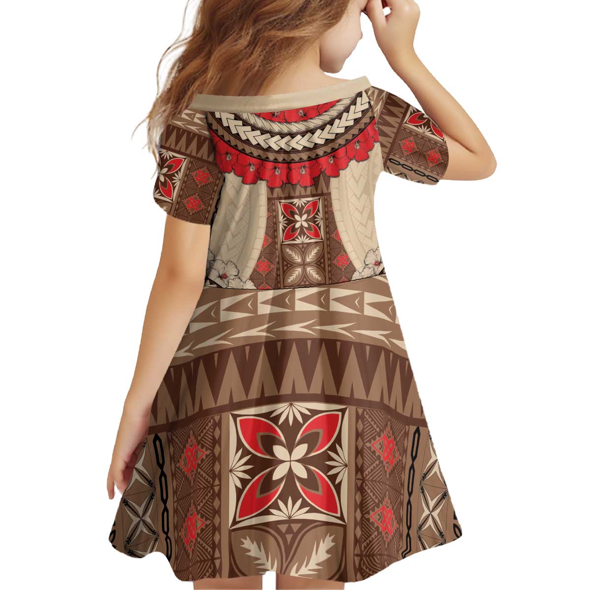 Samoa Language Week Family Matching Off Shoulder Short Dress and Hawaiian Shirt Samoan Motif With Red Hibiscus LT05 - Polynesian Pride