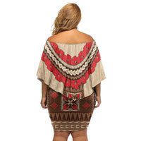 Samoa Language Week Family Matching Off Shoulder Short Dress and Hawaiian Shirt Samoan Motif With Red Hibiscus LT05 - Polynesian Pride