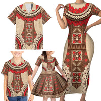 Samoa Language Week Family Matching Short Sleeve Bodycon Dress and Hawaiian Shirt Samoan Motif With Red Hibiscus LT05 - Polynesian Pride
