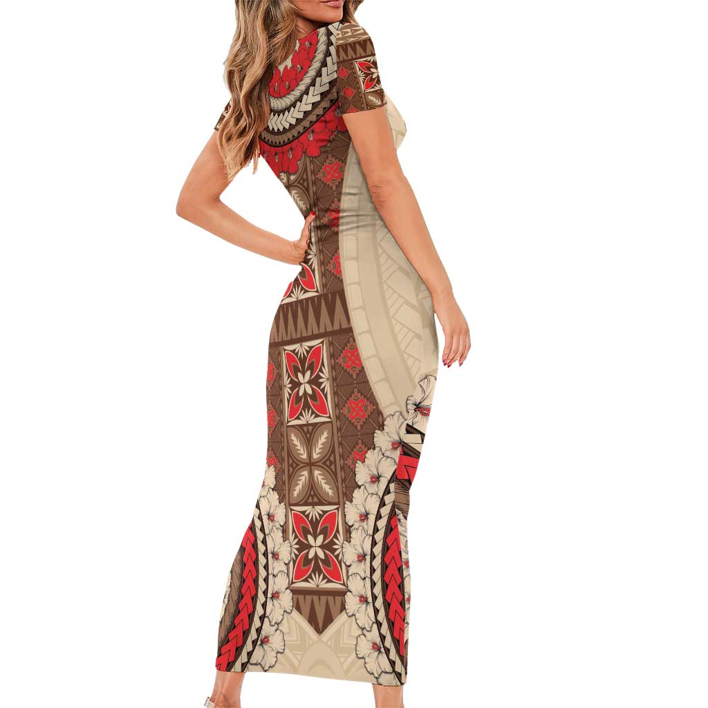 Samoa Language Week Family Matching Short Sleeve Bodycon Dress and Hawaiian Shirt Samoan Motif With Red Hibiscus LT05 - Polynesian Pride