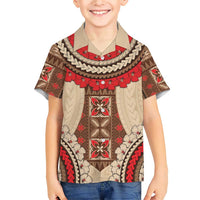 Samoa Language Week Family Matching Short Sleeve Bodycon Dress and Hawaiian Shirt Samoan Motif With Red Hibiscus LT05 Son's Shirt Beige - Polynesian Pride