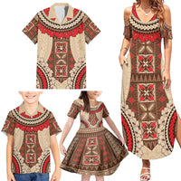 Samoa Language Week Family Matching Summer Maxi Dress and Hawaiian Shirt Samoan Motif With Red Hibiscus LT05 - Polynesian Pride