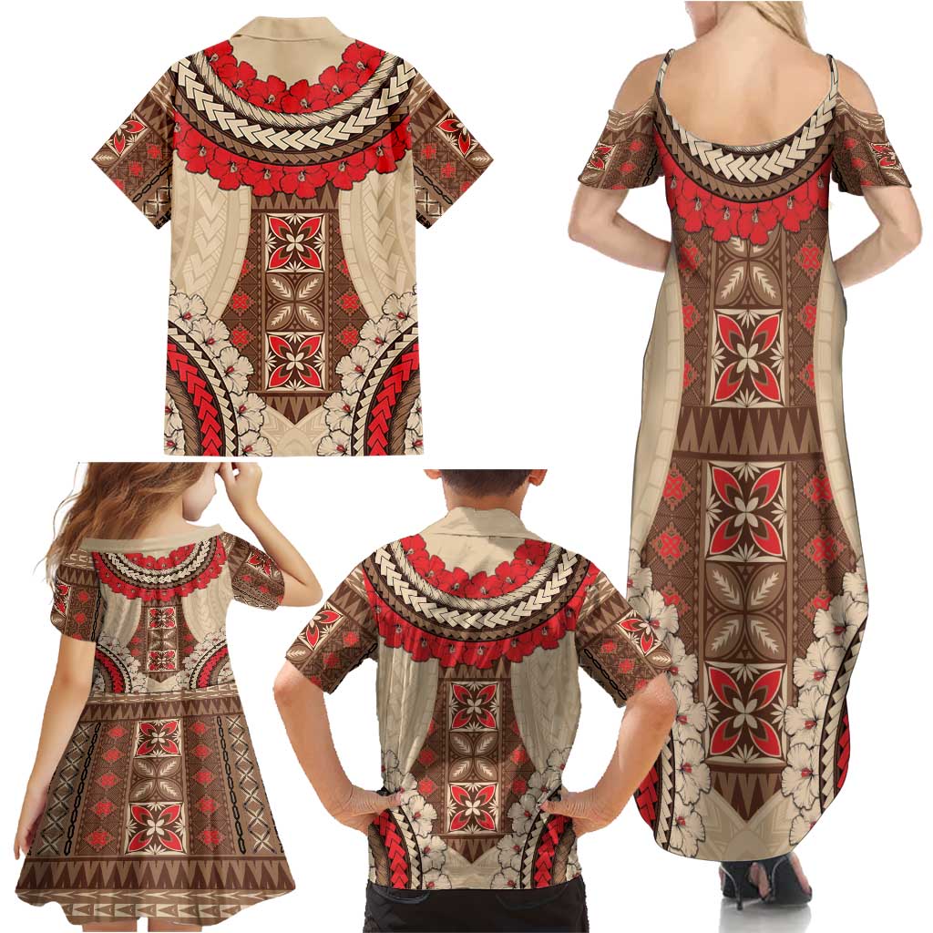 Samoa Language Week Family Matching Summer Maxi Dress and Hawaiian Shirt Samoan Motif With Red Hibiscus LT05 - Polynesian Pride