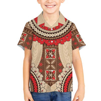 Samoa Language Week Family Matching Summer Maxi Dress and Hawaiian Shirt Samoan Motif With Red Hibiscus LT05 Son's Shirt Beige - Polynesian Pride