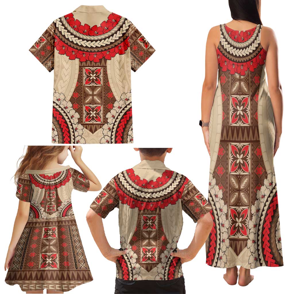 Samoa Language Week Family Matching Tank Maxi Dress and Hawaiian Shirt Samoan Motif With Red Hibiscus LT05 - Polynesian Pride