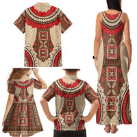 Samoa Language Week Family Matching Tank Maxi Dress and Hawaiian Shirt Samoan Motif With Red Hibiscus LT05 - Polynesian Pride