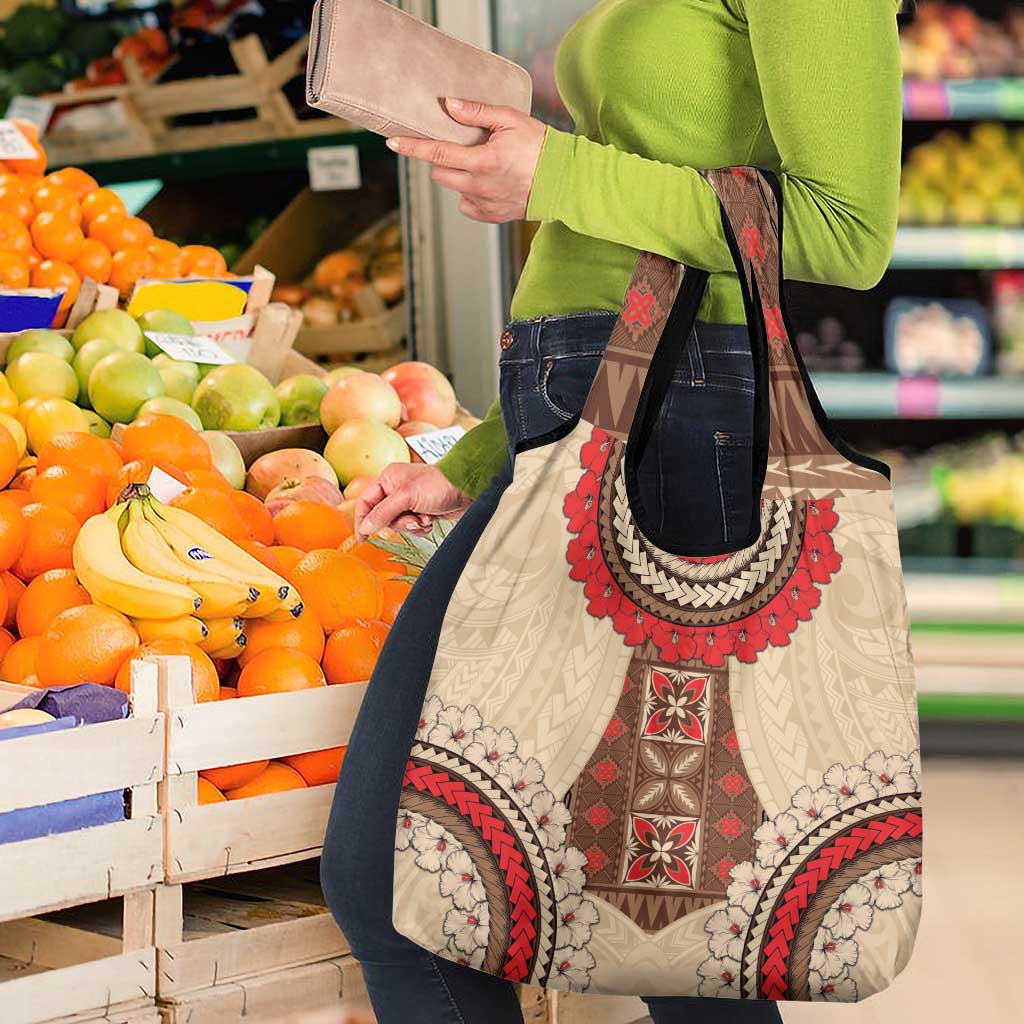 Samoa Language Week Grocery Bag Samoan Motif With Red Hibiscus
